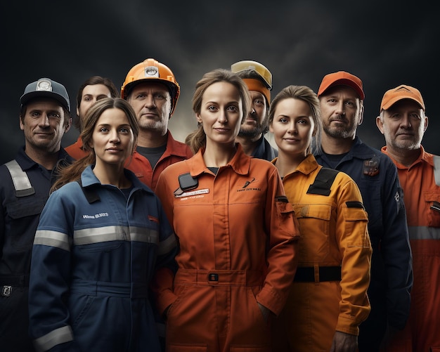 A group of people in different professions standing to celebrate labour day