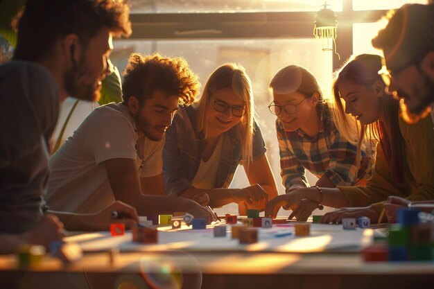 Foto gruppo di persone che svolgono un'attività di team building