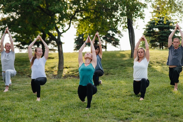 A group of people doing yoga in the Park