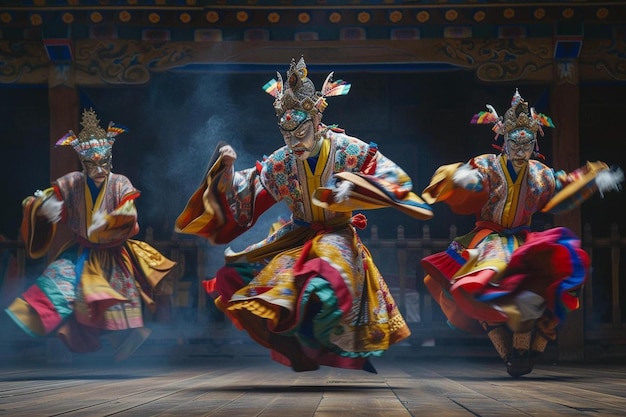 Photo a group of people dressed in colorful costumes