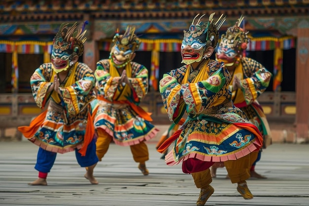 Photo a group of people dressed in colorful costumes