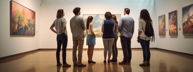 Foto gruppo di persone durante una mostra alla galleria