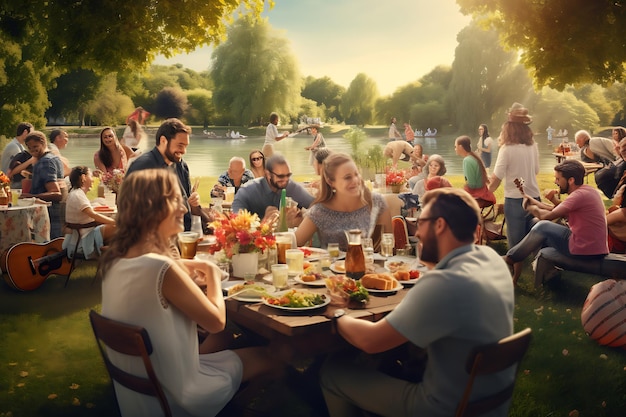 a group of people eating at an outdoor restaurant