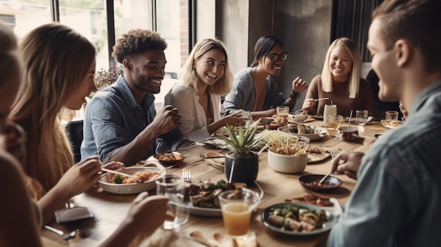 レストランで食事をする人々のグループ