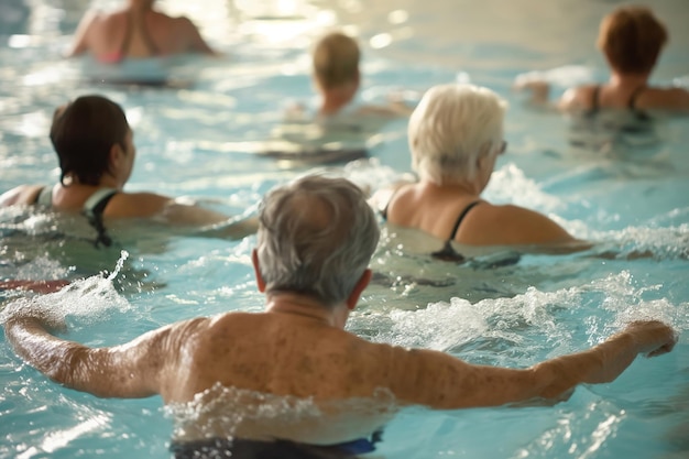 A group of people enjoying leisure time in a swimming pool