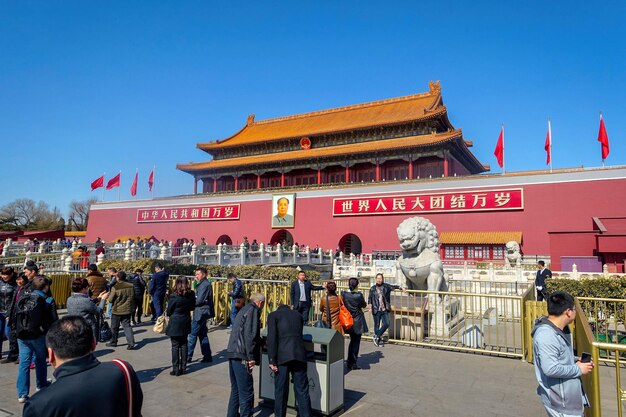 Group of people in front of building