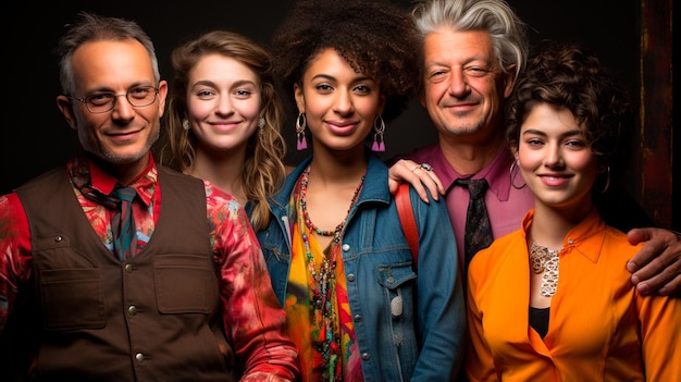 Photo group of people in front of a wall