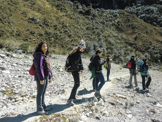 Group of people in full excursion through the Peruvian Andes