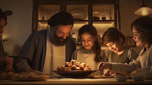 Group of People Gathered Around a Plate of Food Passover