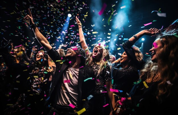 a group of people gathered at a music festival watching fireworks