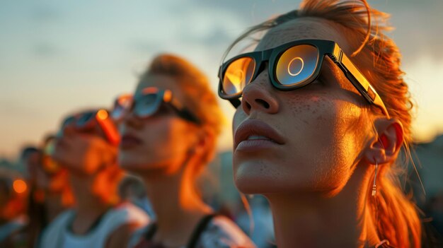 Group of People Gazing in Awe at a Solar Eclipse