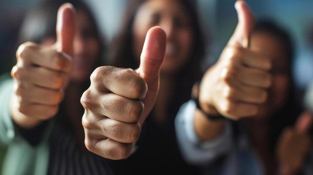 Group of people giving thumbs up towards the camera