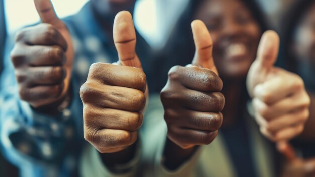 Group of people giving thumbs up towards the camera