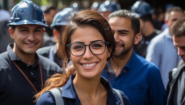 Group of People in Hard Hats and Glasses