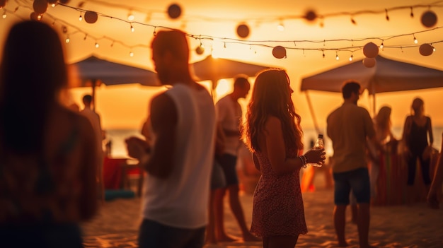 Foto gruppo di persone che si divertono ad una festa in spiaggia