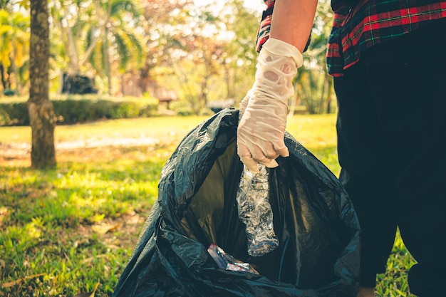 Photo group of people help garbage collection for to keep clean and take recycling