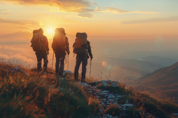 Group of People Hiking Through Field