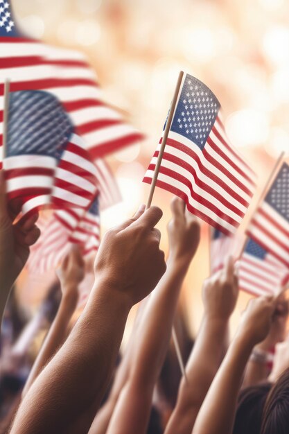 Photo a group of people holding american flags