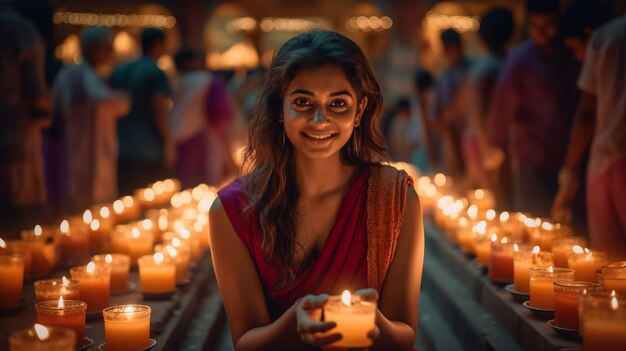 Photo group of people holding candles in their hands diwali