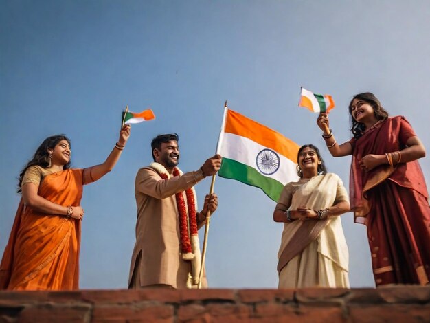 a group of people holding flags that say  saris