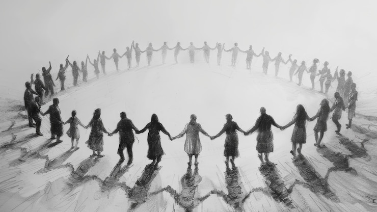 Photo a group of people holding hands in a circle