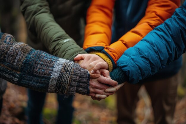 Foto un gruppo di persone che si tengono per mano in cerchio