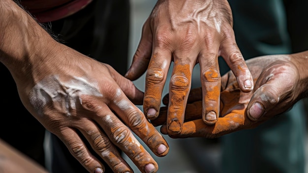 Group of People Holding Hands Covered in Mud