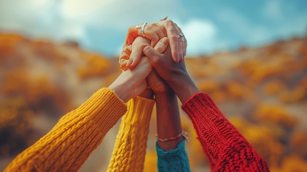 Foto un gruppo di persone che si tengono per mano in un gruppo