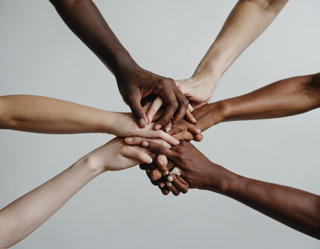 a group of people holding hands together with one that says hands on top