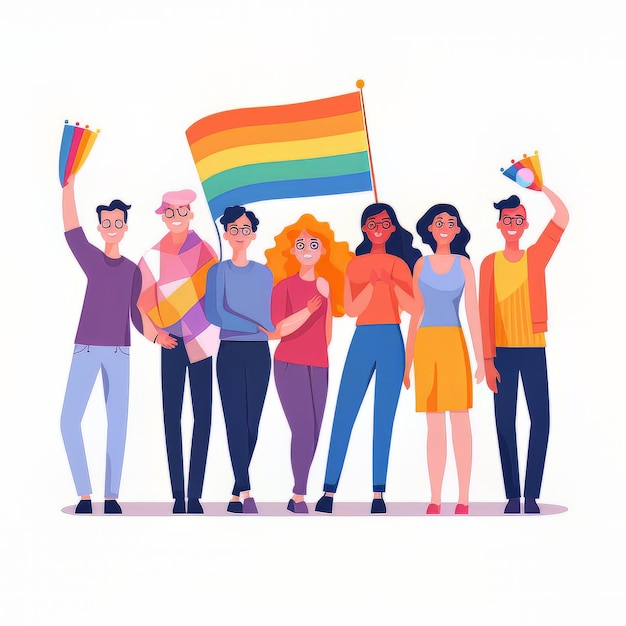 A group of people holding a rainbow flag and a rainbow flag