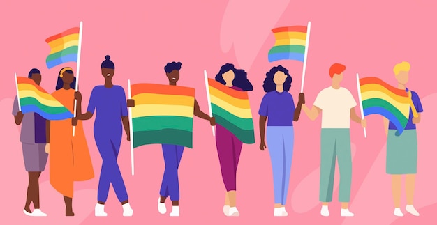 Photo a group of people holding rainbow flags