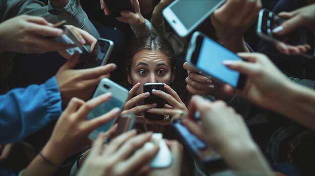 Group of people holding up cell