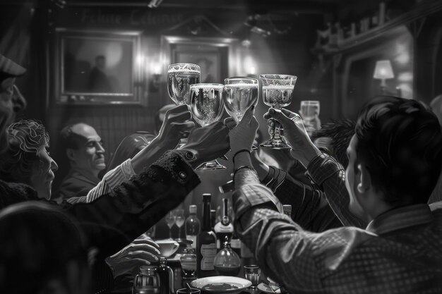 Photo a group of people holding up wine glasses