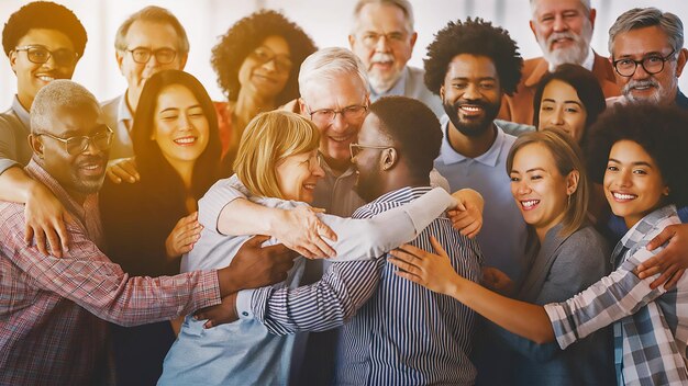 a group of people hugging and smiling