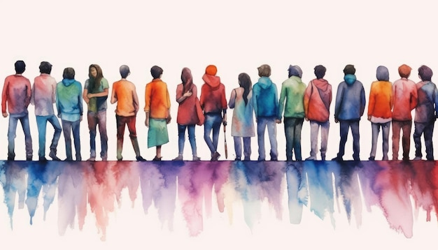 Группа людей проиллюстрирована в цвете Акварель Генеративный ИИ