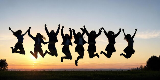 Photo a group of people jumping in the air