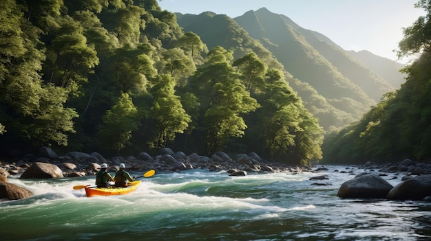 Photo group of people kayaking on river