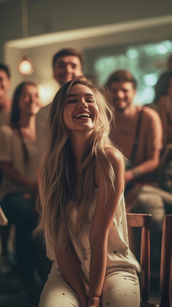 Group of People Laughing Around Woman