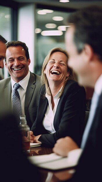 A group of people laughing and laughing with one of them laughing.