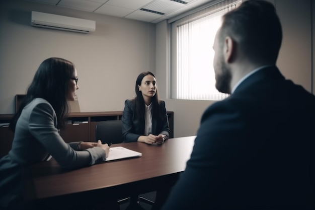 A group of people in a meeting, one of them is wearing a suit and the other is wearing a suit.