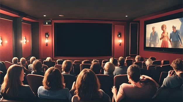 A group of people in a movie theater one of which is watching a movie
