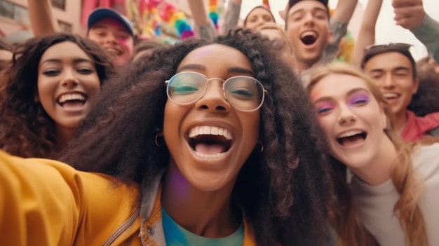 a group of people at an outdoor gay pride party