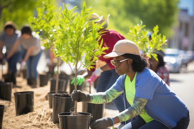 Group of People Planting Trees in a Park