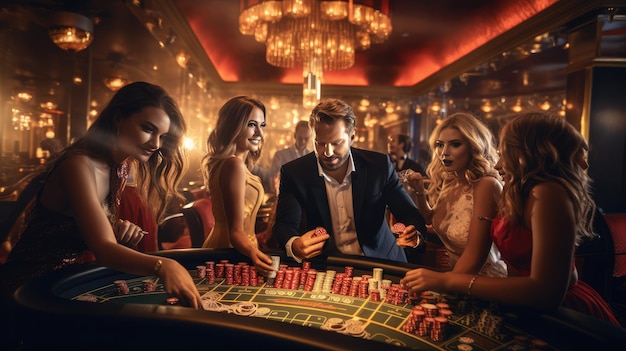 カジノをプレイしている人々のグループがAIで生成した画像