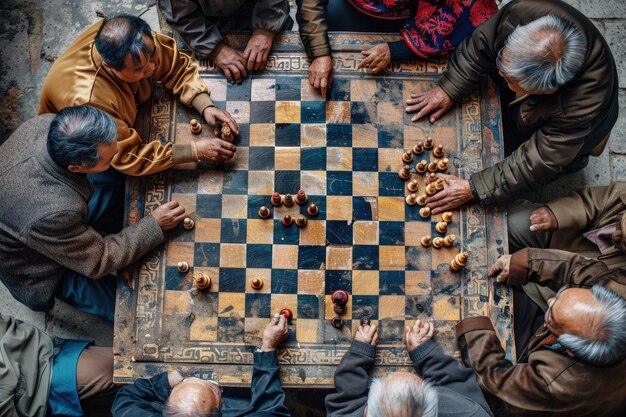 Foto un gruppo di persone che giocano a scacchi