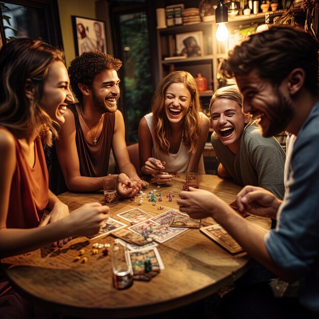 Photo a group of people playing a game of dominoes