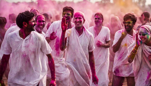 Group of people playing Holi Festival of color