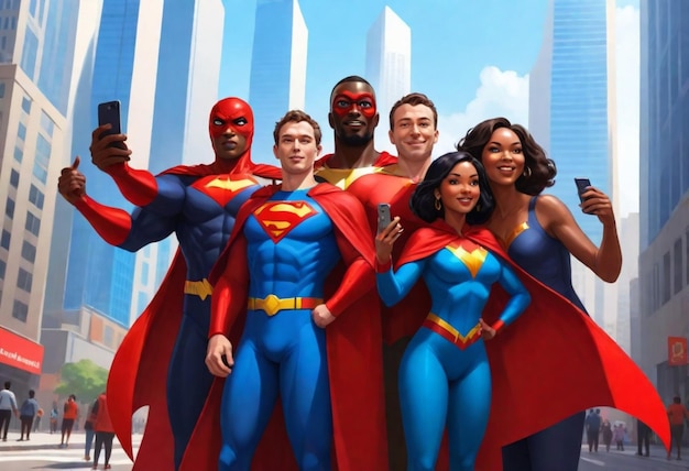 Photo a group of people posing for a photo with the word superman on it