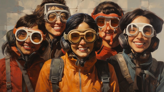 Photo a group of people in protective glasses and suits