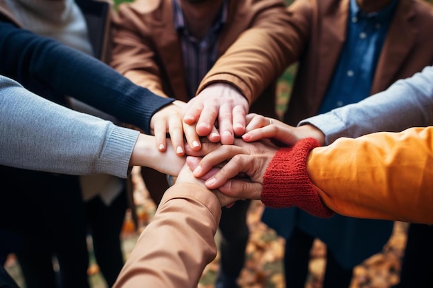 Photo a group of people putting their hands together